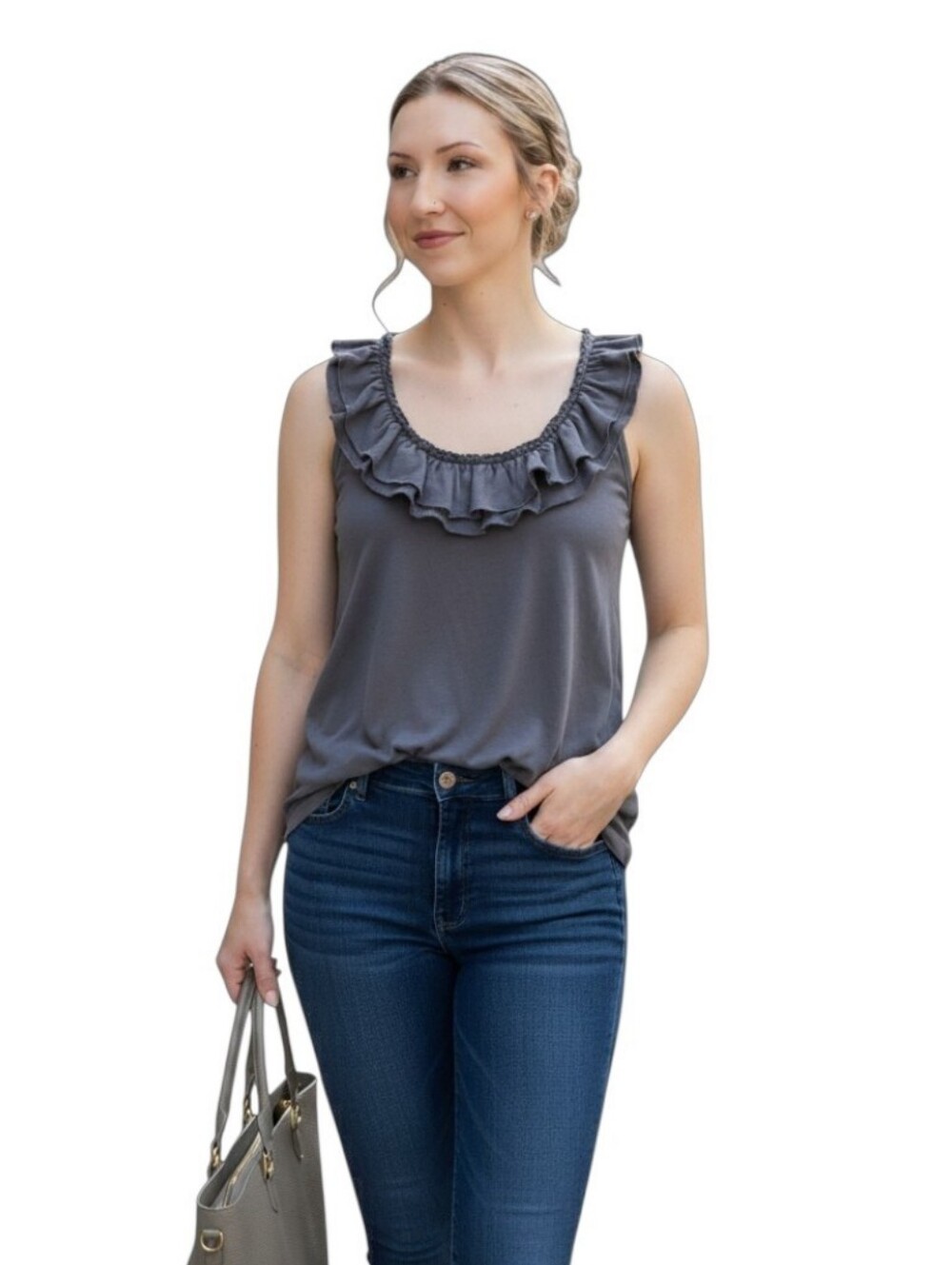 Old Navy Black Ruffle Scoop Neck Tank Top
